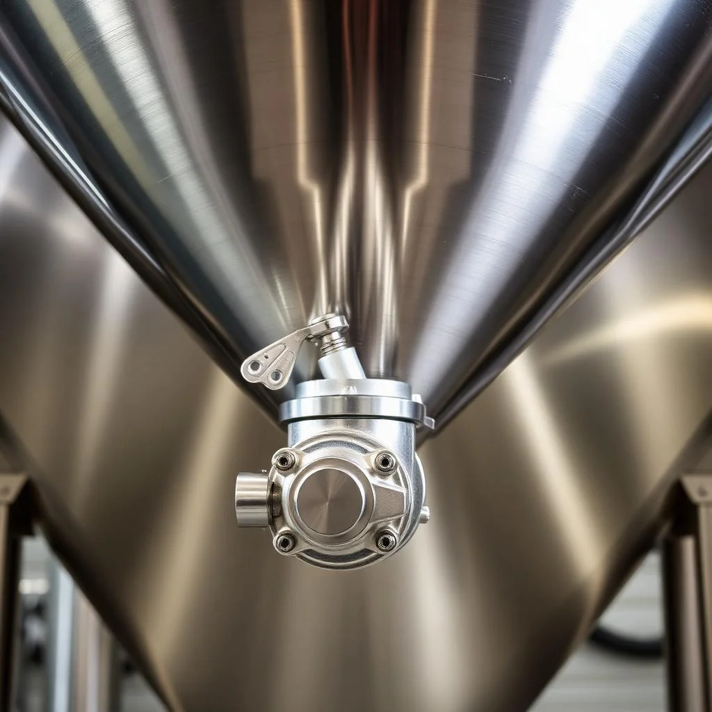 Twin-cone vessel / discharge butterfly valve close-up