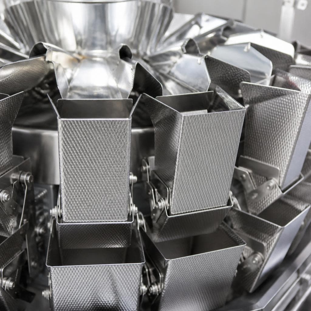 Multihead weigher buckets close-up